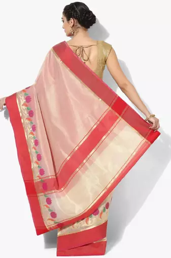 beige floral woven zari art silk banarasi saree