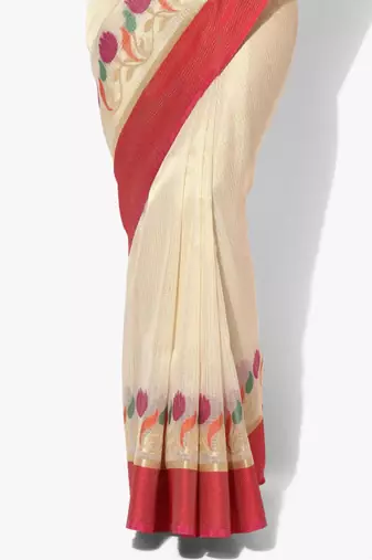 beige floral woven zari art silk banarasi saree