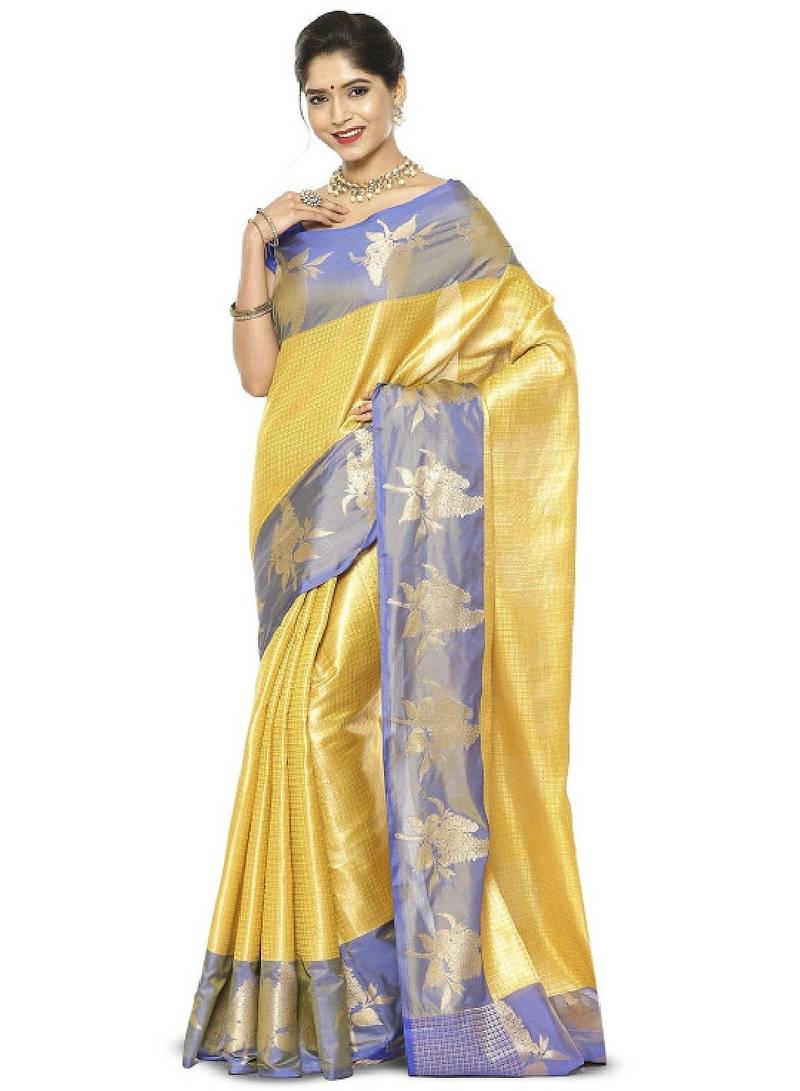 Checked zari kanjeevaram saree