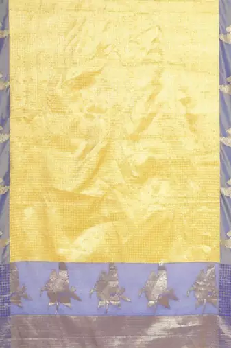 gold silk blend kanjeevaram saree with checked zari design