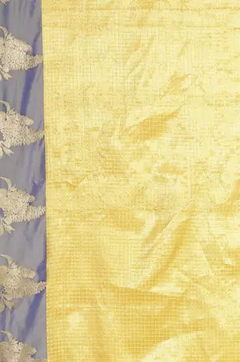 gold silk blend kanjeevaram saree with checked zari design