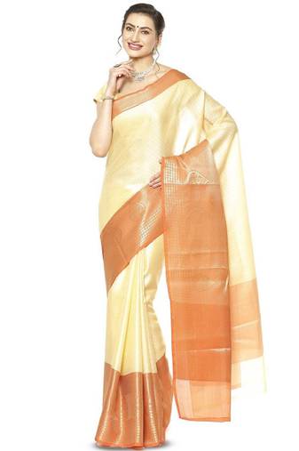 cream woven zari art silk banarasi saree