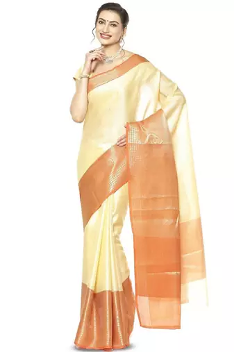 cream woven zari art silk banarasi saree