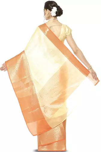 cream woven zari art silk banarasi saree