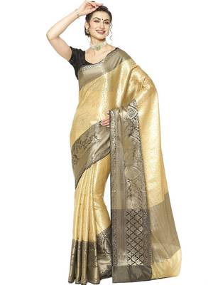Floral zari silk blend kanjeevaram saree 1