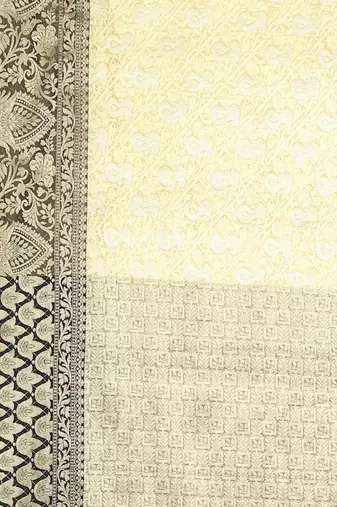 beige floral zari silk blend kanjeevaram saree