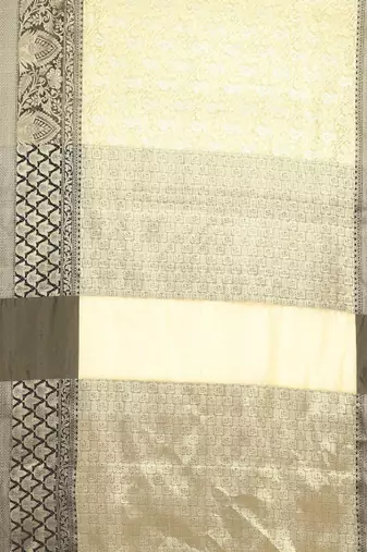 beige floral zari silk blend kanjeevaram saree