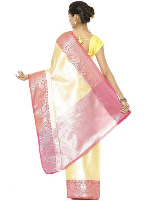 Ethnic motifs woven design zari kanjeevaram silk saree 2