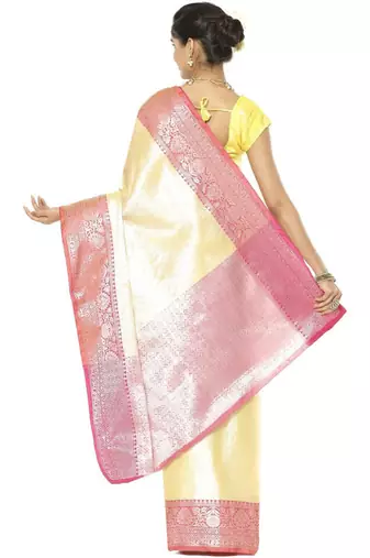 gold kanjeevaram silk saree with ethnic motifs woven zari