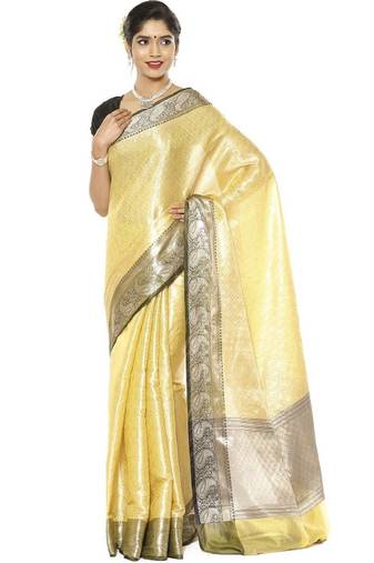 gold regal floral zari silk blend kanjeevaram saree