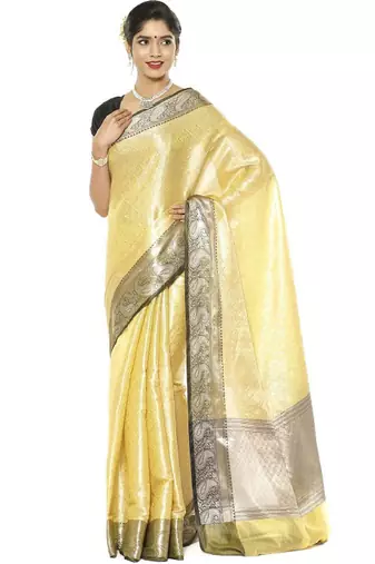 gold regal floral zari silk blend kanjeevaram saree