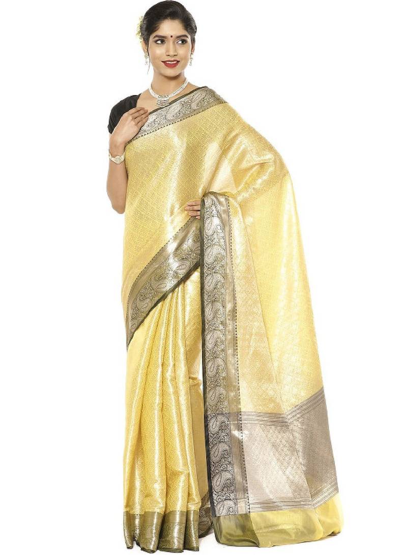 Floral zari silk blend kanjeevaram saree
