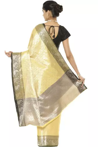 gold regal floral zari silk blend kanjeevaram saree