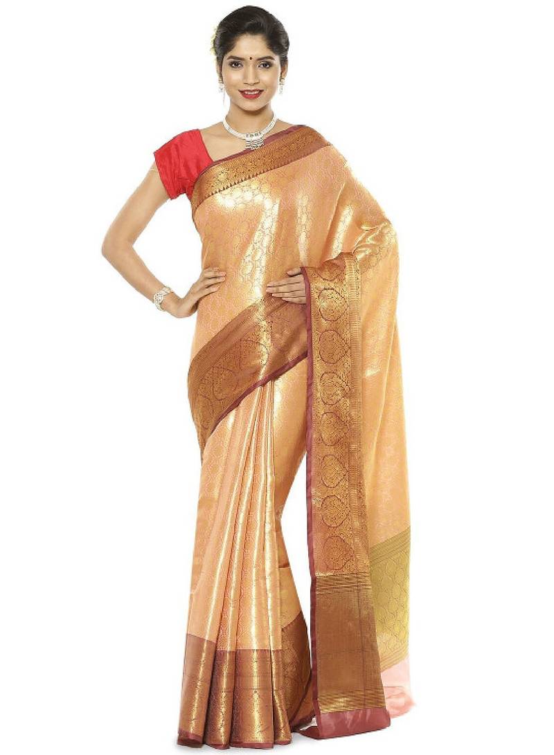 Woven design zari silk blend kanjeevaram saree