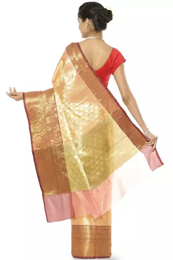 gold woven design zari silk blend kanjeevaram saree