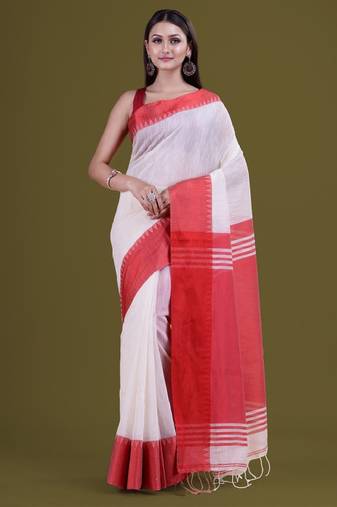 white woven design silk cotton saree
