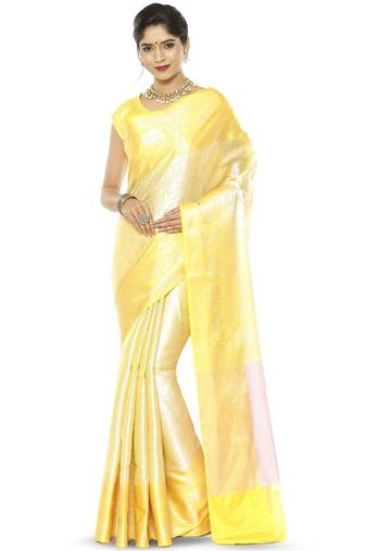 gold silk blend kanjeevaram saree with intricate zari weave