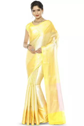 gold silk blend kanjeevaram saree with intricate zari weave