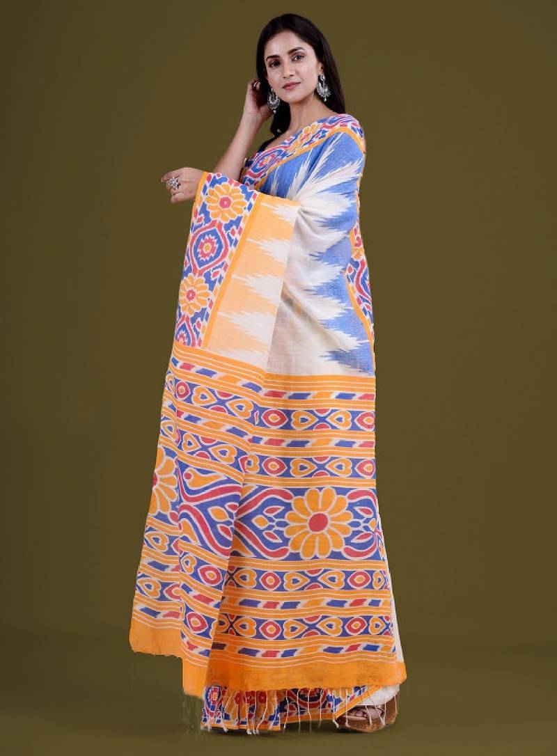 Floral woven design pure cotton saree