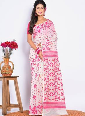 Woven design pure cotton jamdani saree 1