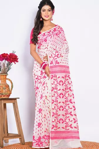 Woven design pure cotton jamdani saree