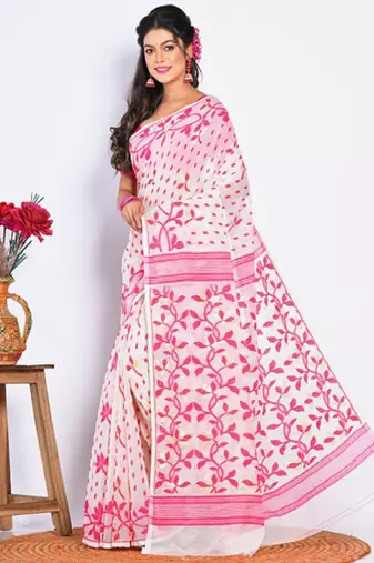 Woven design pure cotton jamdani saree