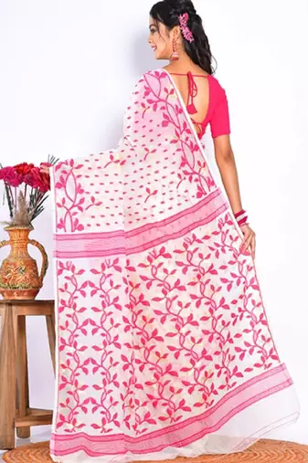 Woven design pure cotton jamdani saree