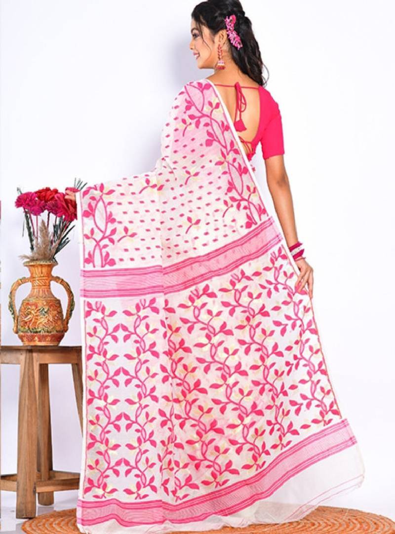 Woven design pure cotton jamdani saree
