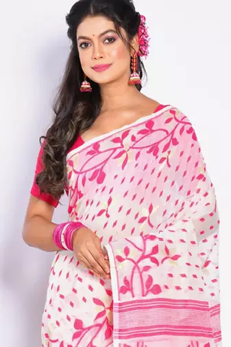 Woven design pure cotton jamdani saree