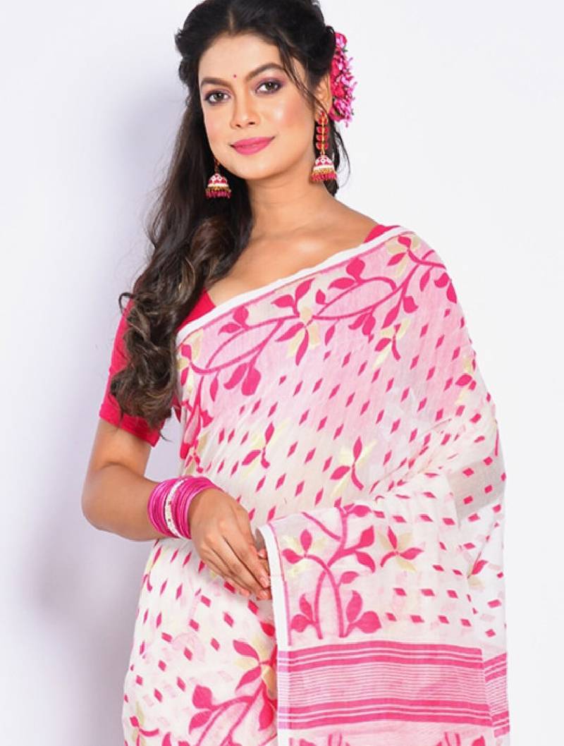 Woven design pure cotton jamdani saree