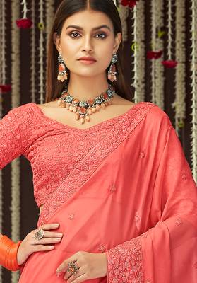 Peach color georgette  designer saree with sequins & thread work 3