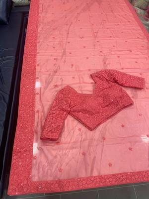 Peach color georgette  designer saree with sequins & thread work 4