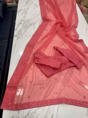 Peach color georgette  designer saree with sequins & thread work 5