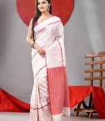 Checked tasseled pure cotton saree