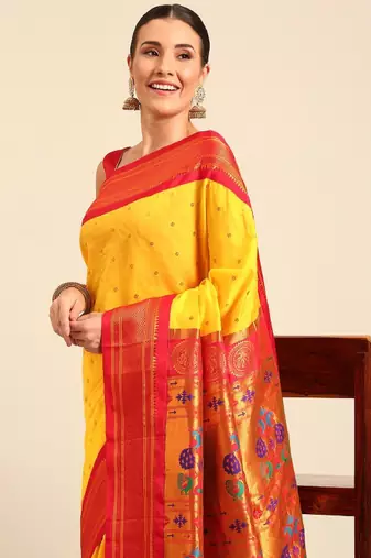gold ethnic motifs zari silk paithani saree