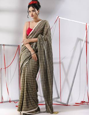 Checked pure cotton saree 1