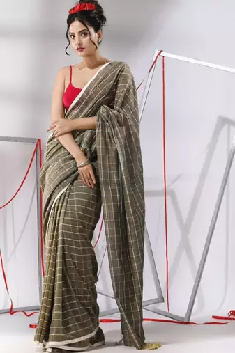 Checked pure cotton saree