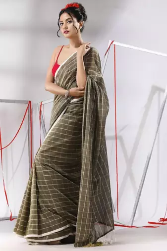 Checked pure cotton saree