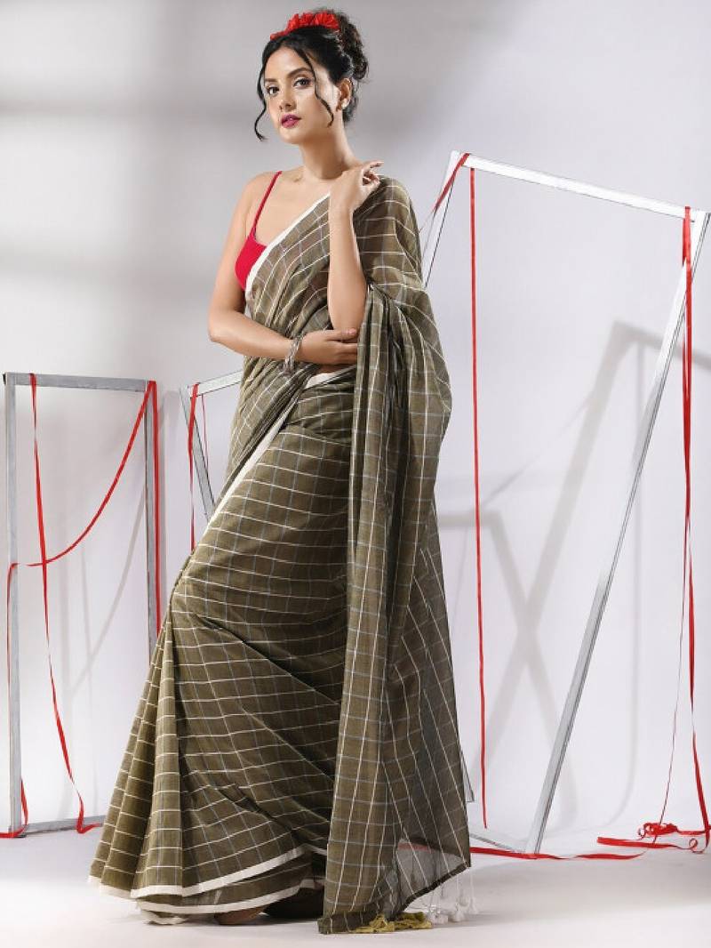 Checked pure cotton saree