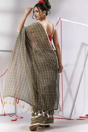 Checked pure cotton saree