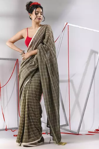 Checked pure cotton saree