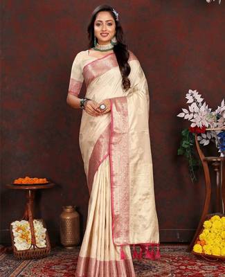 Ethnic motifs woven design zari kanjeevaram saree 1