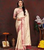 Ethnic motifs woven design zari kanjeevaram saree