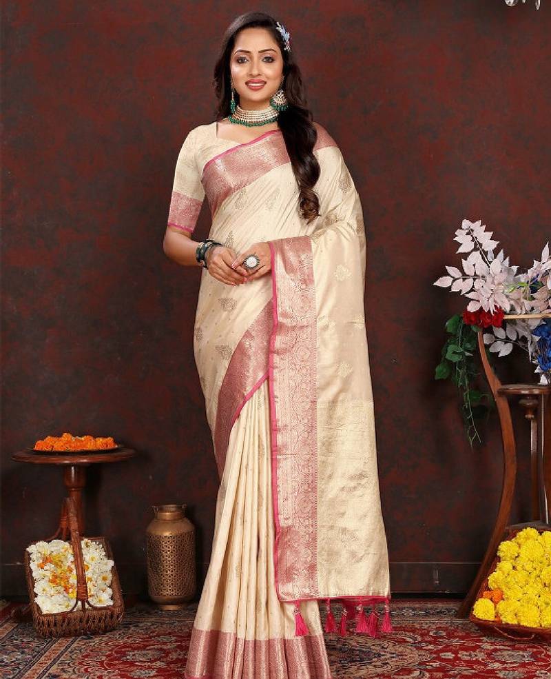 Ethnic motifs woven design zari kanjeevaram saree