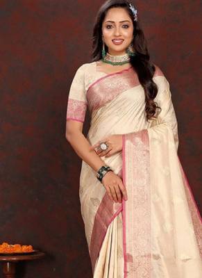 Ethnic motifs woven design zari kanjeevaram saree 2