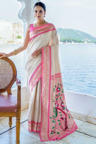 Ethnic motifs woven design zari kanjeevaram saree