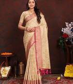 Ethnic motifs woven design zari kanjeevaram saree