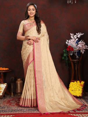 Ethnic motifs woven design zari kanjeevaram saree 2