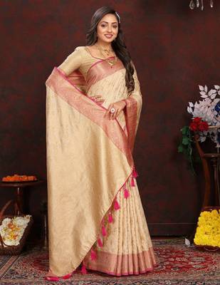 Ethnic motifs woven design zari kanjeevaram saree 4