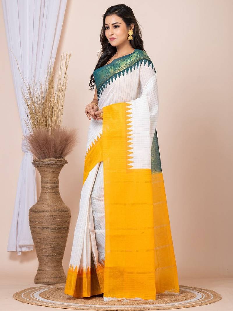 Checked zari pure cotton saree